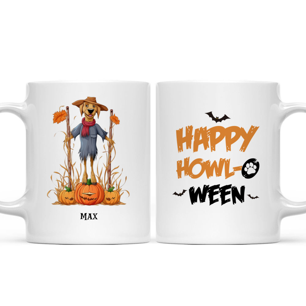 Personalized Mug - Halloween Dog Mug - Rhodesian Ridgeback Scarecrow Dog in Pumpkin Field Illustration Halloween Dog Mug_3
