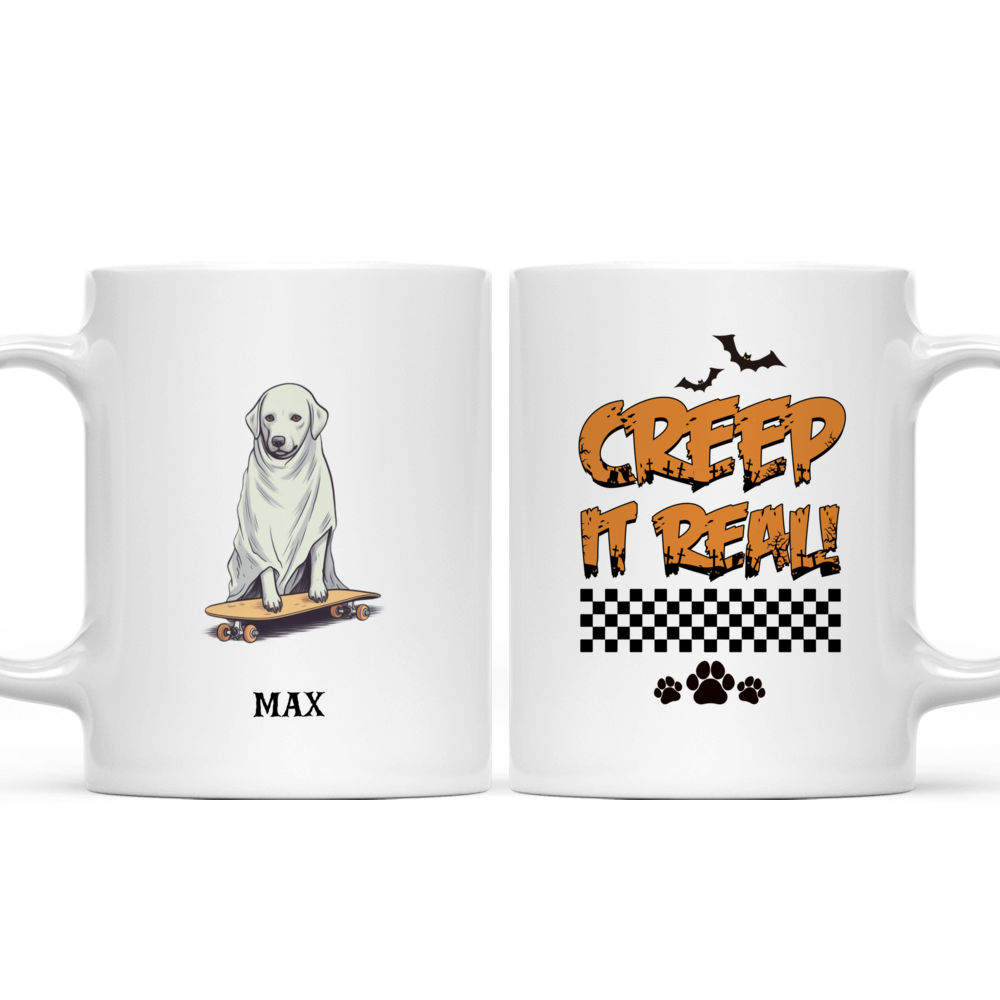 Personalized Mug - Halloween Dog Mug - Minimal Halloween Labrador Retriever Ghost Dog on Skateboard Mug_3