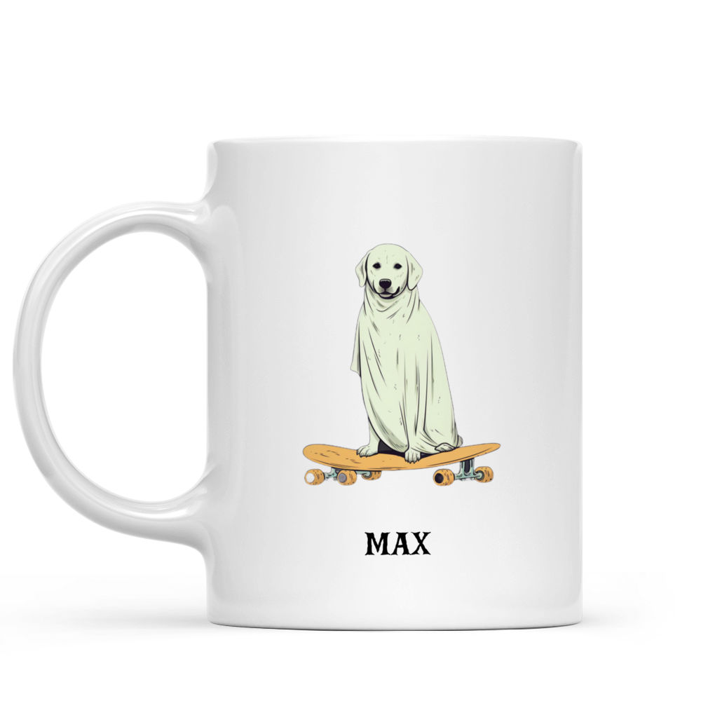 Halloween Dog Mug - Minimal Halloween Labrador Retriever Ghost Dog on Skateboard Mug - Mug_1