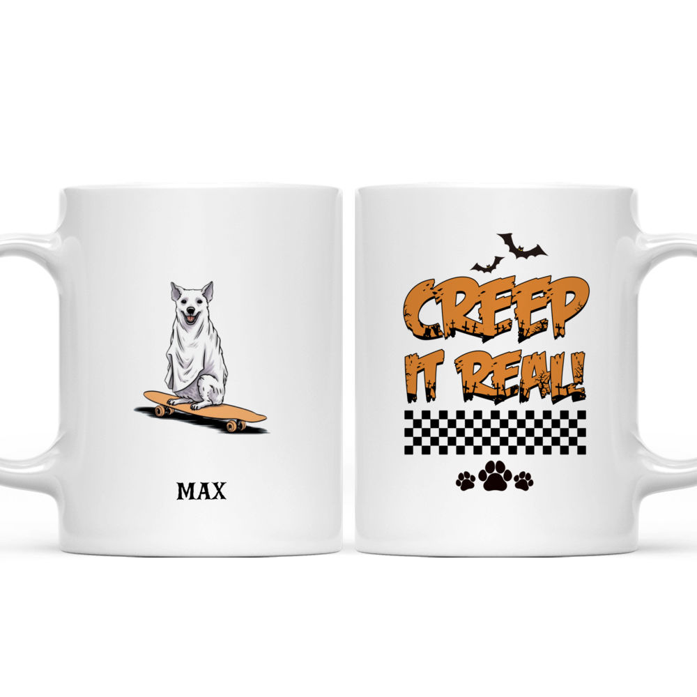 Halloween Dog Mug - Minimal Australian Cattle Dog in Ghost Costume on Skateboard Halloween Mug - Mug_3