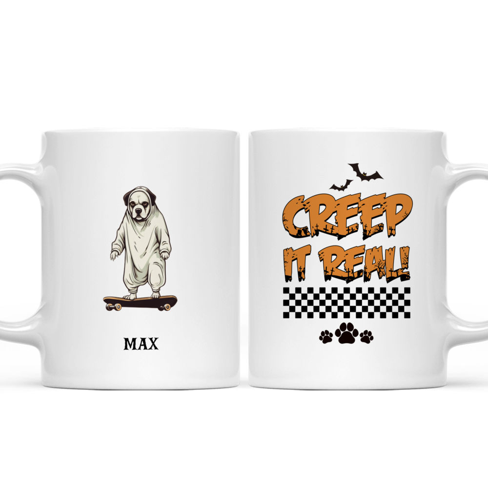 Halloween Dog Mug - Minimal Boxer Dog Ghost Costume on Skateboard Halloween Mug - Mug_3