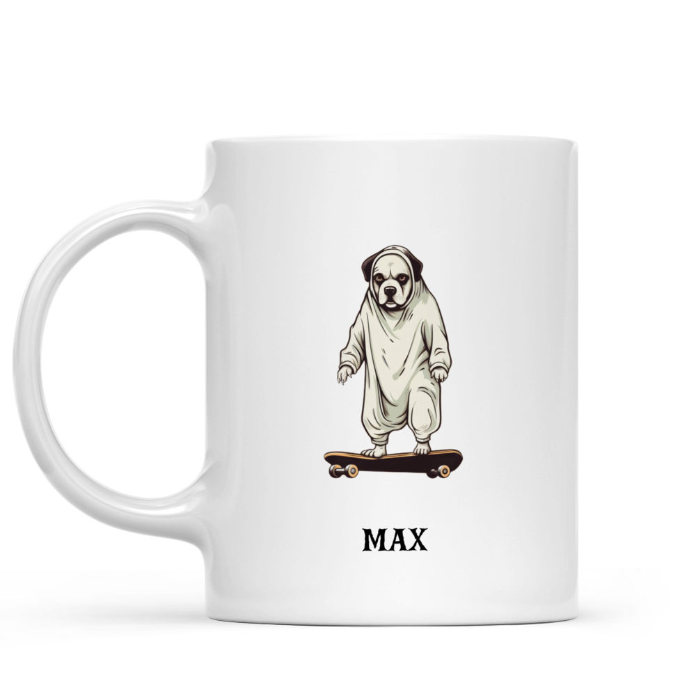 Halloween Dog Mug - Minimal Boxer Dog Ghost Costume on Skateboard Halloween Mug - Mug_1