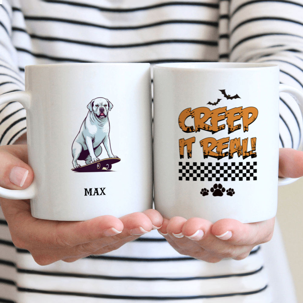 Halloween Dog Mug - Minimal Halloween Cane Corso Dog Ghost Costume on Skateboard Mug - Mug