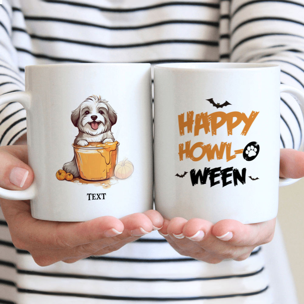 Halloween Dog Mug - Imaginary Happy Havanese Dog in Pumpkin Bubble Tea Cup Halloween Illustration - Mug