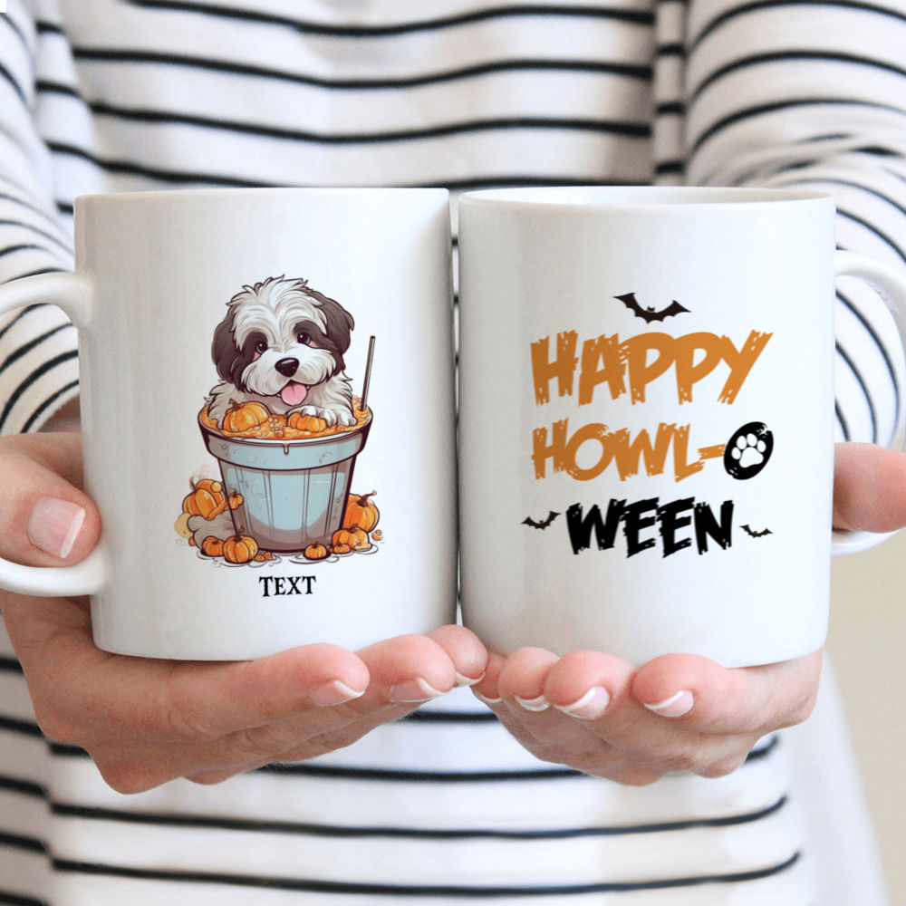 Personalized Mug - Halloween Dog Mug - Imaginary Happy Havanese Dog in Pumpkin Bubble Tea Cup Halloween Illustration