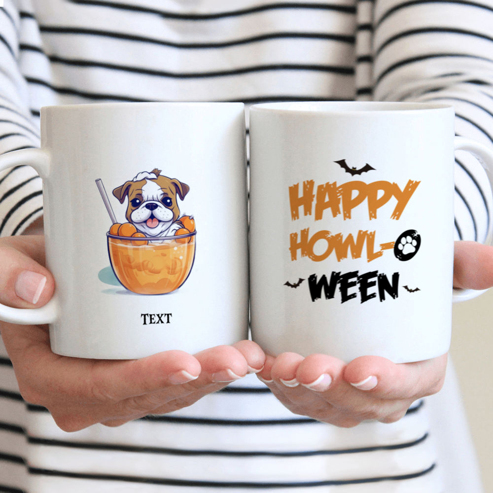 Halloween Dog Mug - Cute Happy Boxer Dog in Pumpkin Bubble Tea Cup Illustration Imaginary Halloween Flat Art - Mug