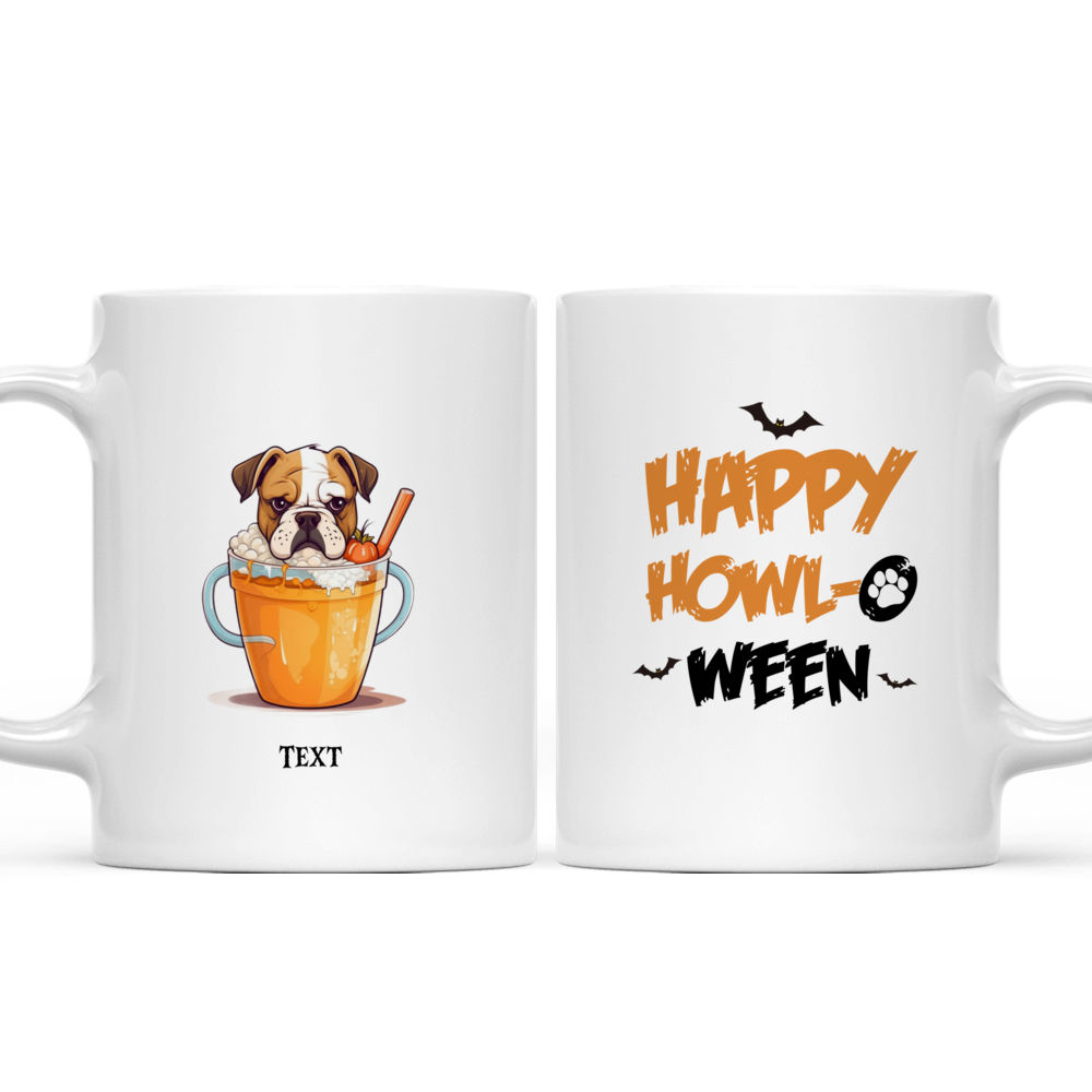 Cute Happy Boxer Dog in Pumpkin Bubble Tea Cup Illustration Imaginary Halloween Flat Art