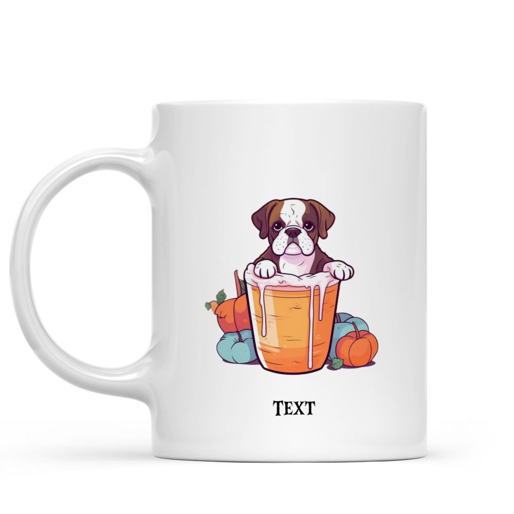 Halloween Dog Mug - Cute Happy Boxer Dog in Pumpkin Bubble Tea Cup Illustration Imaginary Halloween Flat Art - Mug_1