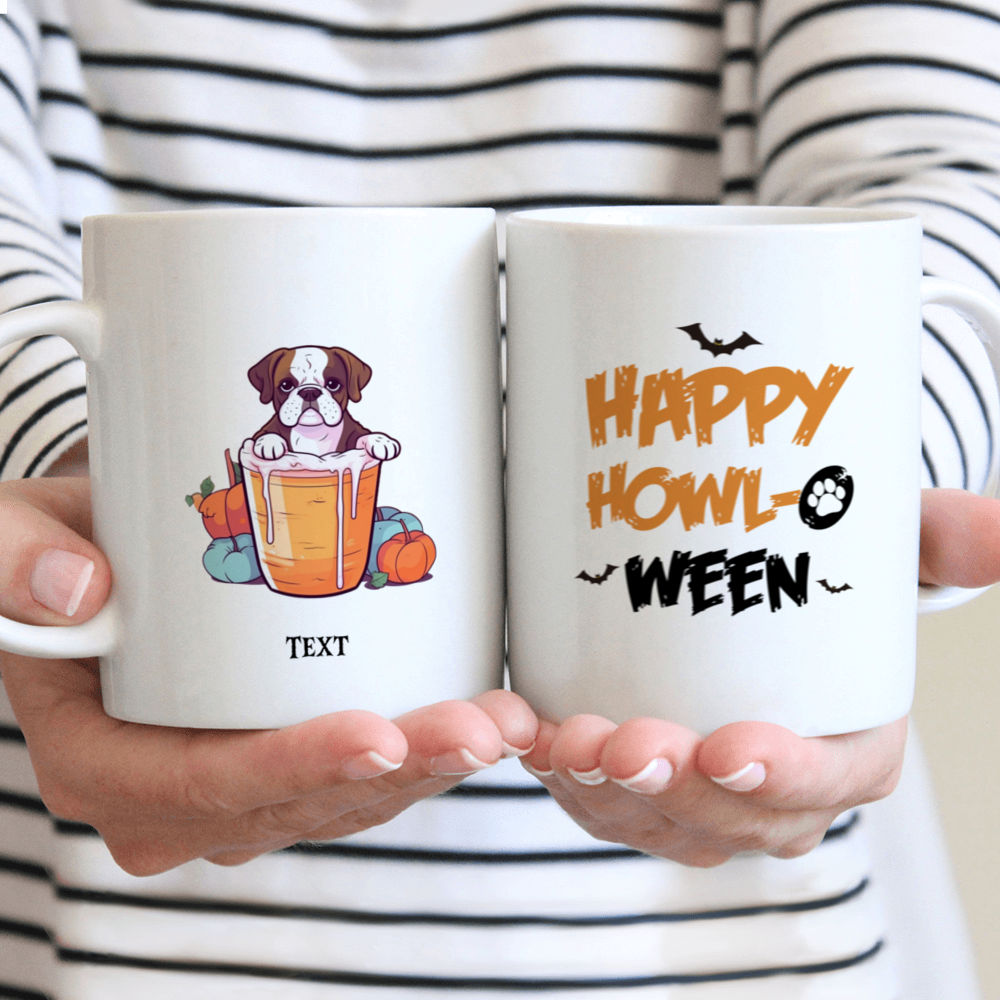 Halloween Dog Mug - Cute Happy Boxer Dog in Pumpkin Bubble Tea Cup Illustration Imaginary Halloween Flat Art - Mug