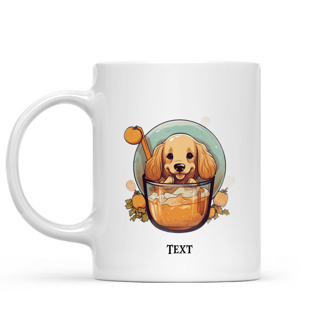 Halloween Dog Mug - Imaginary Happy Cocker Spaniel Dog in Pumpkin Bubble Tea Cup Illustration for Halloween - Mug_1