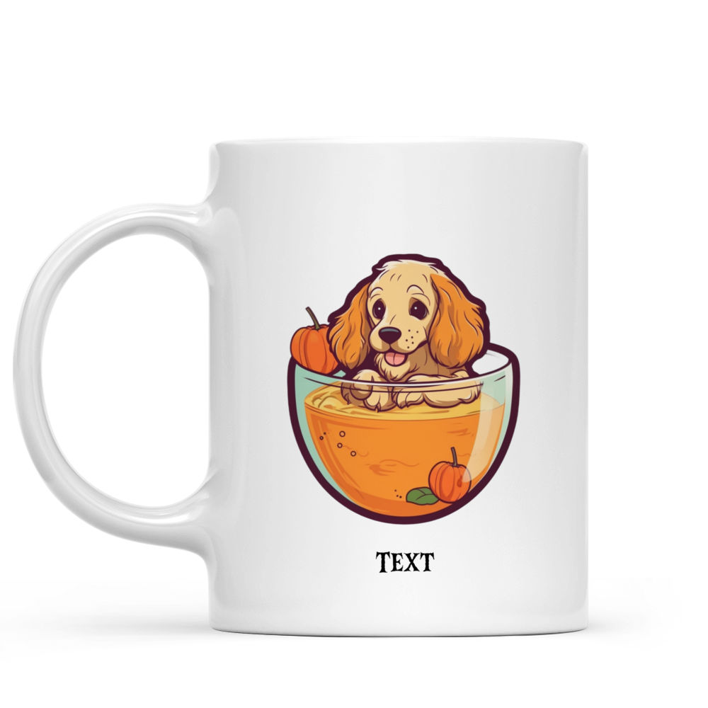 Halloween Dog Mug - Imaginary Happy Cocker Spaniel Dog in Pumpkin Bubble Tea Cup Illustration for Halloween - Mug_1