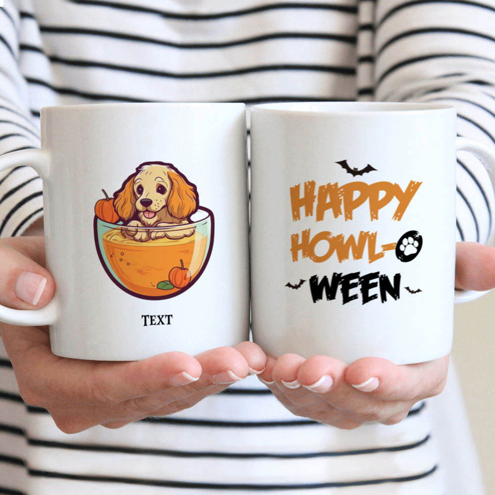 Halloween Dog Mug - Imaginary Happy Cocker Spaniel Dog in Pumpkin Bubble Tea Cup Illustration for Halloween - Mug