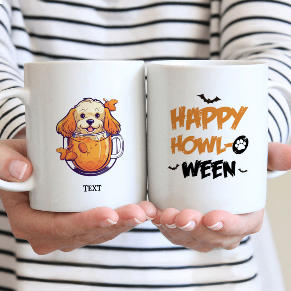 Halloween Dog Mug - Imaginary Happy Cocker Spaniel Dog in Pumpkin Bubble Tea Cup Illustration for Halloween - Mug