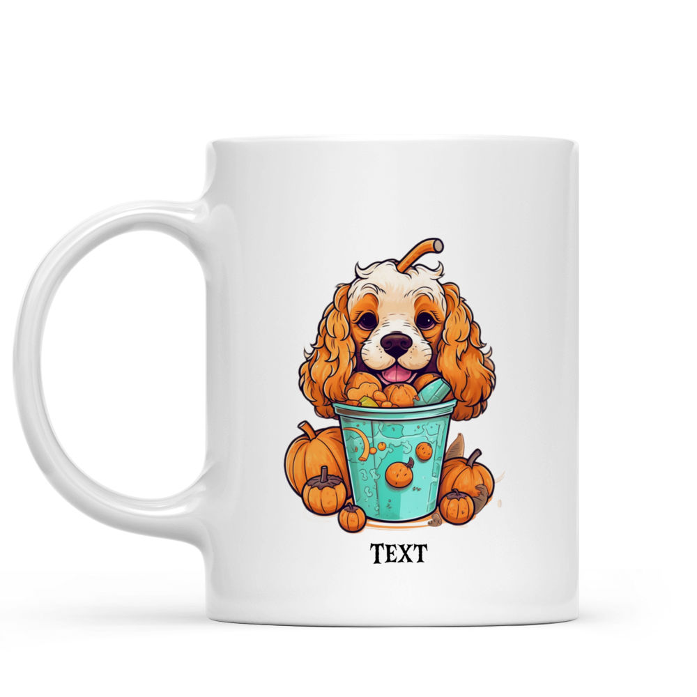 Halloween Dog Mug - Imaginary Happy Cocker Spaniel Dog in Pumpkin Bubble Tea Cup Illustration for Halloween - Mug_1