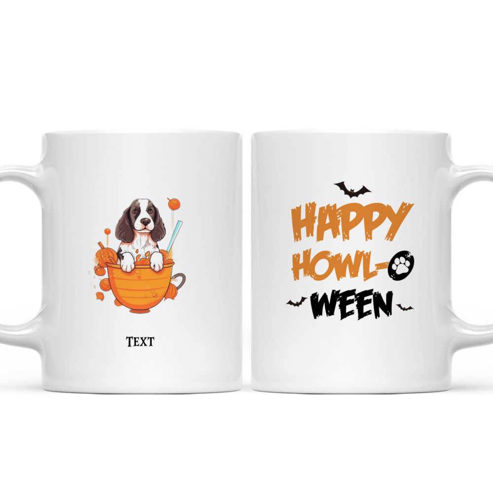 Cute Halloween English Springer Spaniel Dog in Pumpkin Bubble Tea Cup Illustration