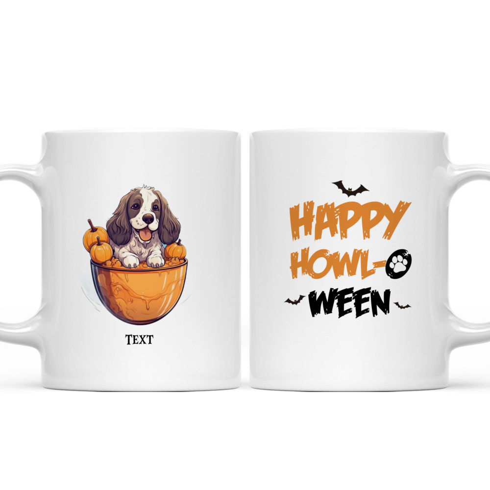 Cute Halloween English Springer Spaniel Dog in Pumpkin Bubble Tea Cup Illustration