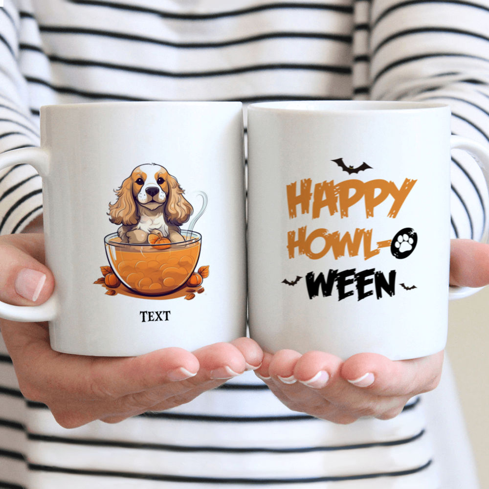 Halloween Dog Mug - Imaginary Cute Happy English Cocker Spaniel Dog in Pumpkin Bubble Tea Cup Halloween Art - Mug