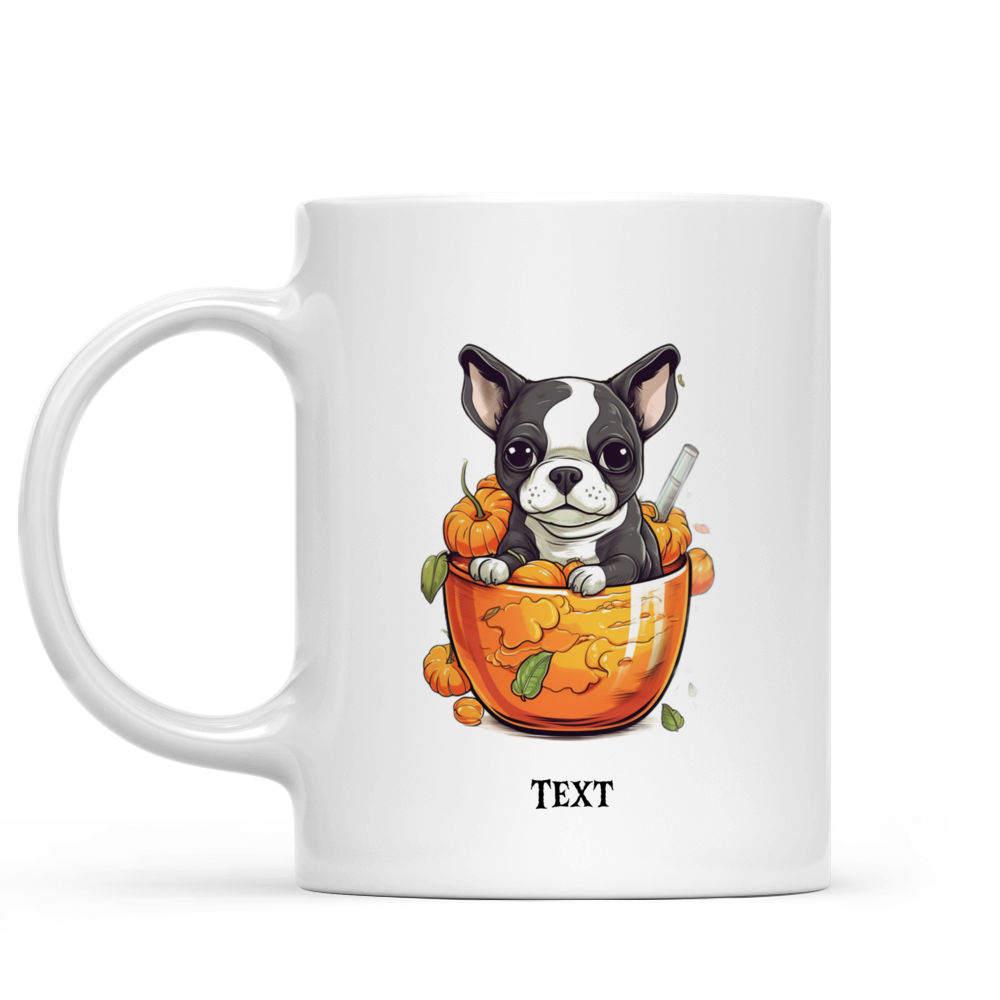 Personalized Mug - Halloween Dog Mug - Cute Boston Terrier in Pumpkin Bubble Tea Cup Happy Halloween Dog Illustration_1