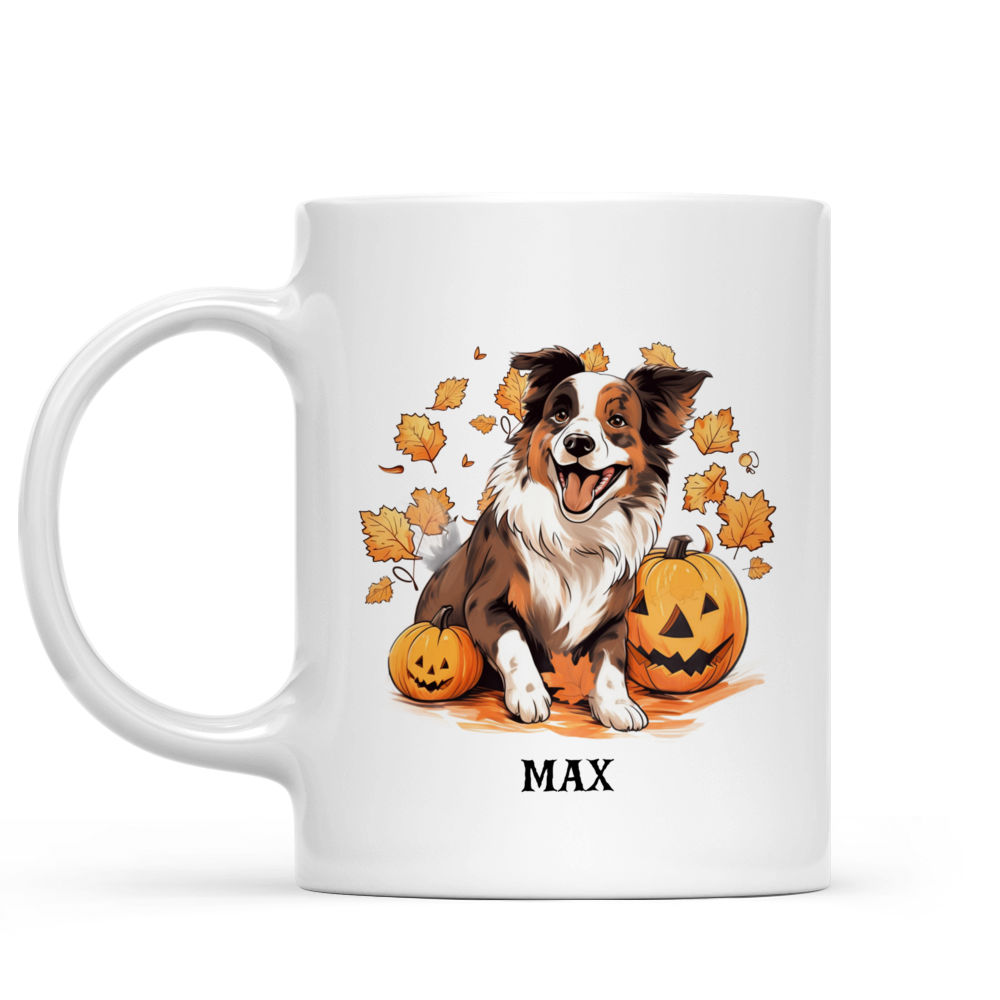 Halloween Dog Mug - Halloween Dancing Australian Shepherd and Pumpkin Illustration - Mug_1