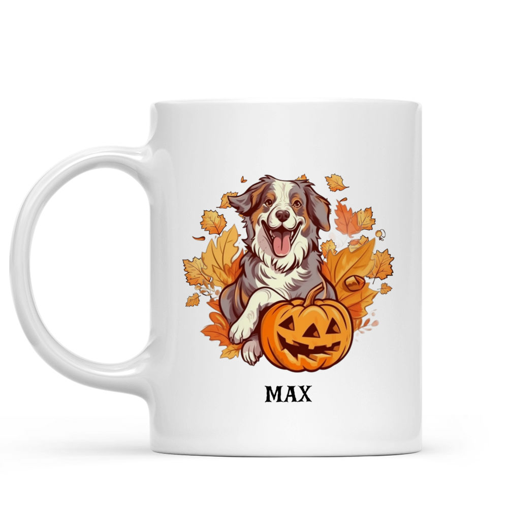 Halloween Dog Mug - Halloween Dancing Australian Shepherd and Pumpkin Illustration - Mug_1