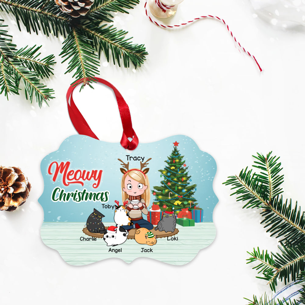 Personalized Ornament - Cat Xmas Ornament - Meowy Christmas_2