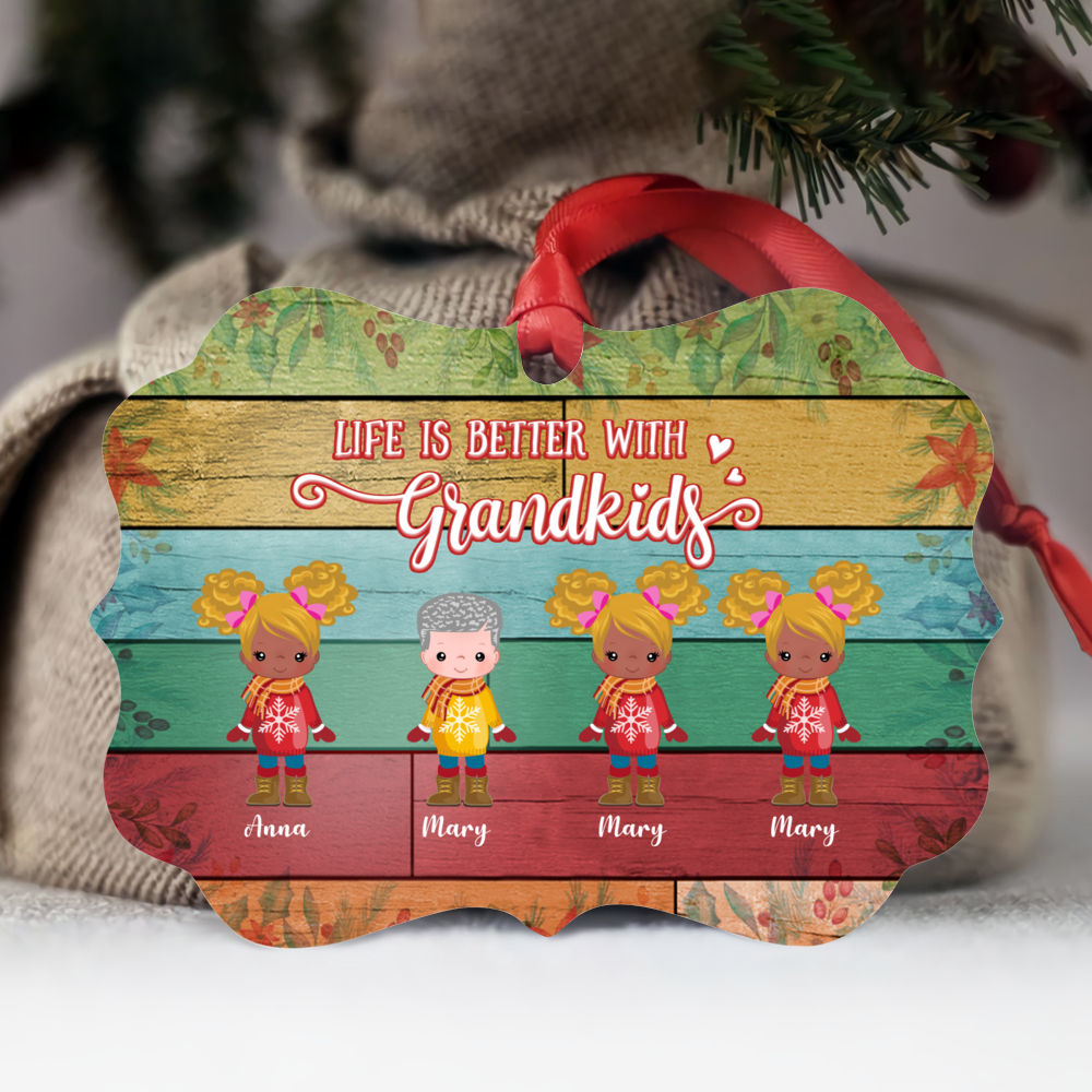 Personalized Ornament - Up to 12 Kids - Life Is Better With GrandKids (BG1)