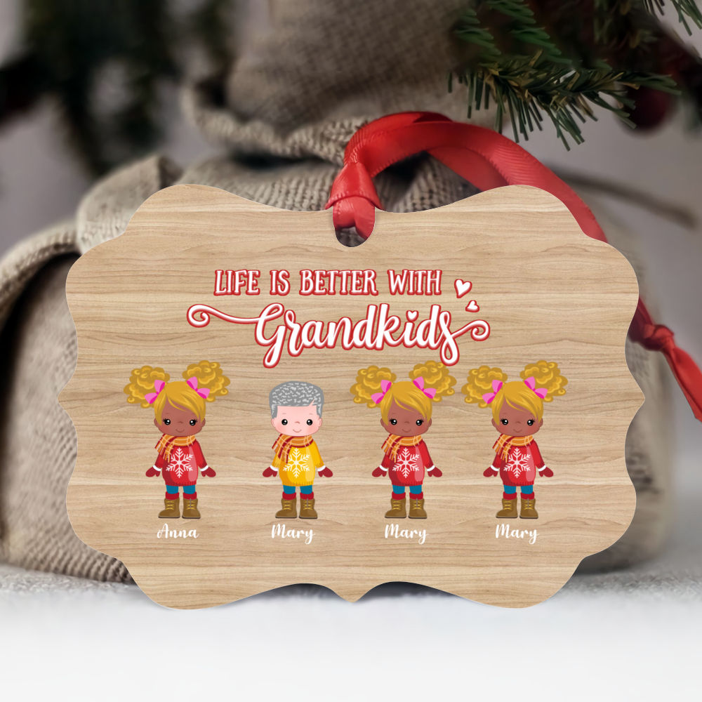 Personalized Ornament - Up to 12 Kids - Life Is Better With GrandKids (BG3)