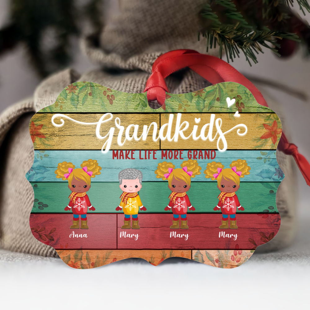 Up to 12 Kids - GrandKids Make Life More Grand (BG2) - Personalized Ornament