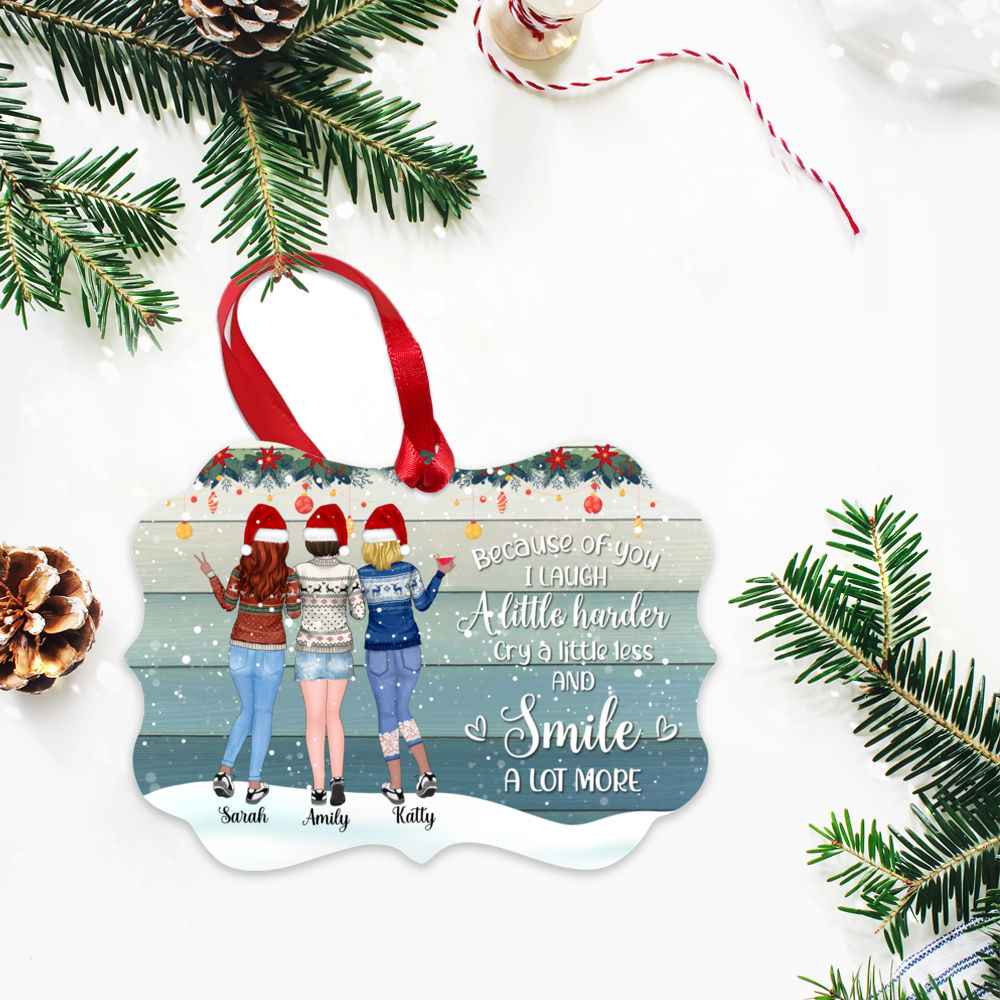 Personalized Christmas Ornament - Because Of You I Laugh A Little Harder_2