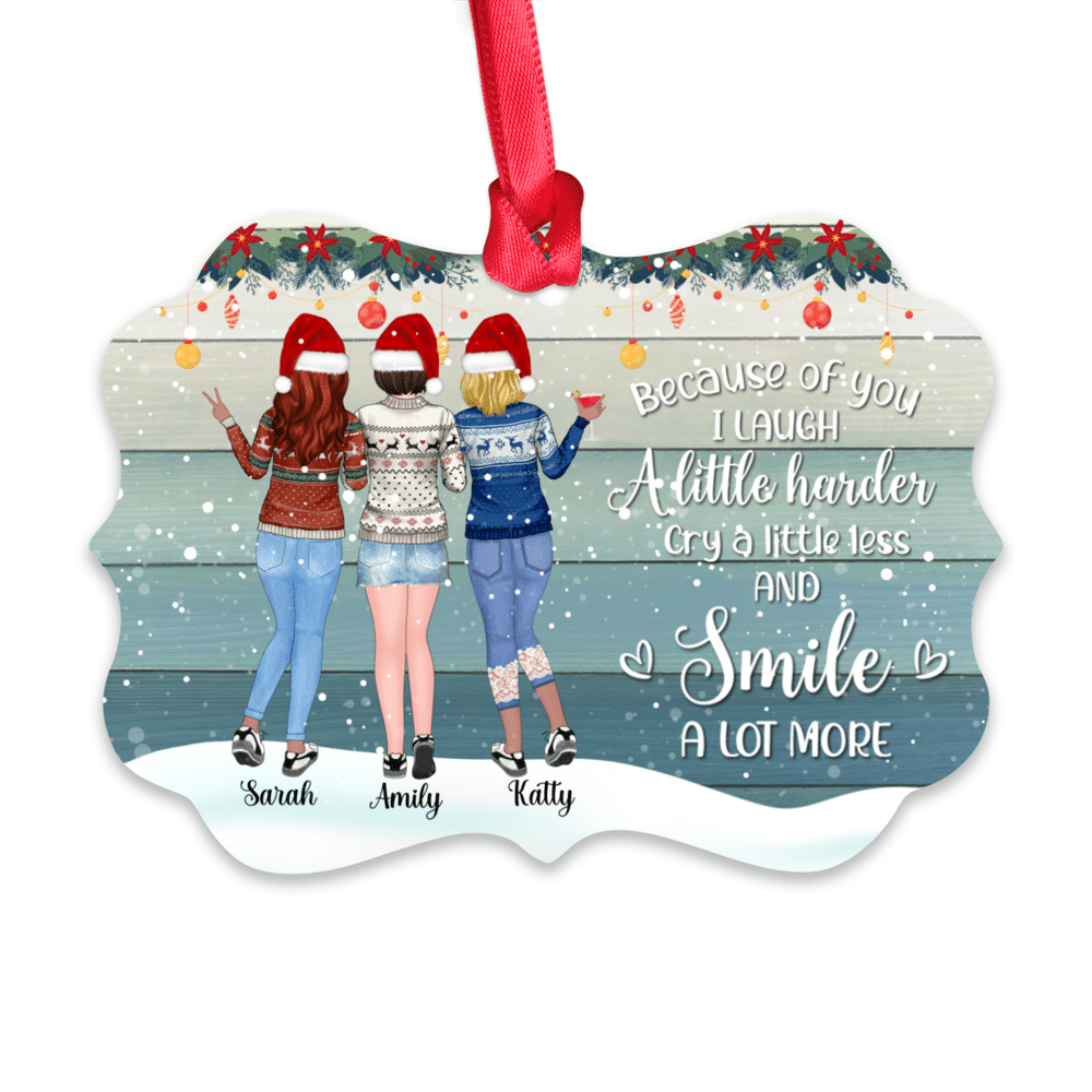 Personalized Christmas Ornament - Because Of You I Laugh A Little Harder_1