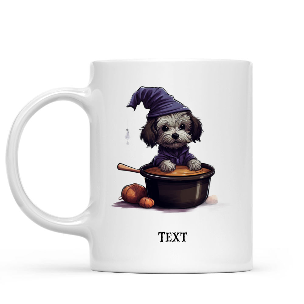 Halloween Dog Mug - Minimal Maltese Witch Dog Stirring Potion Cartoon for Halloween - Mug_1