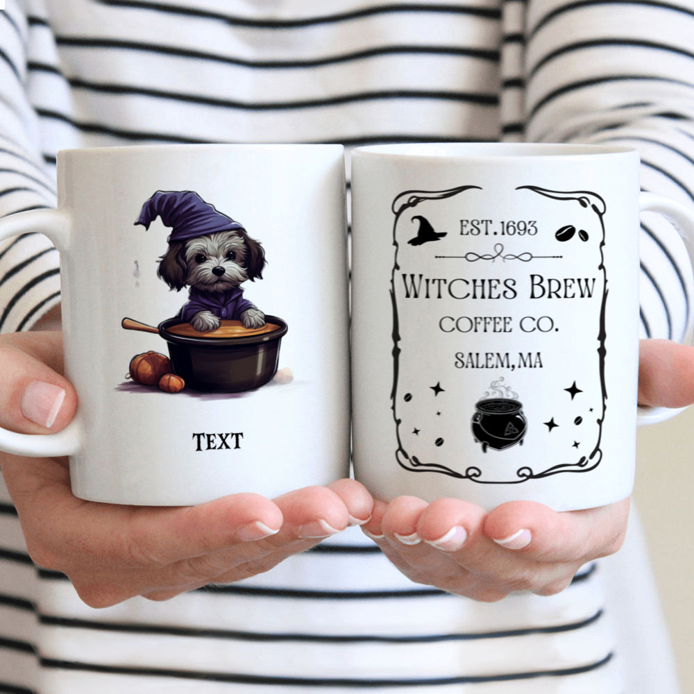 Halloween Dog Mug - Minimal Maltese Witch Dog Stirring Potion Cartoon for Halloween - Mug