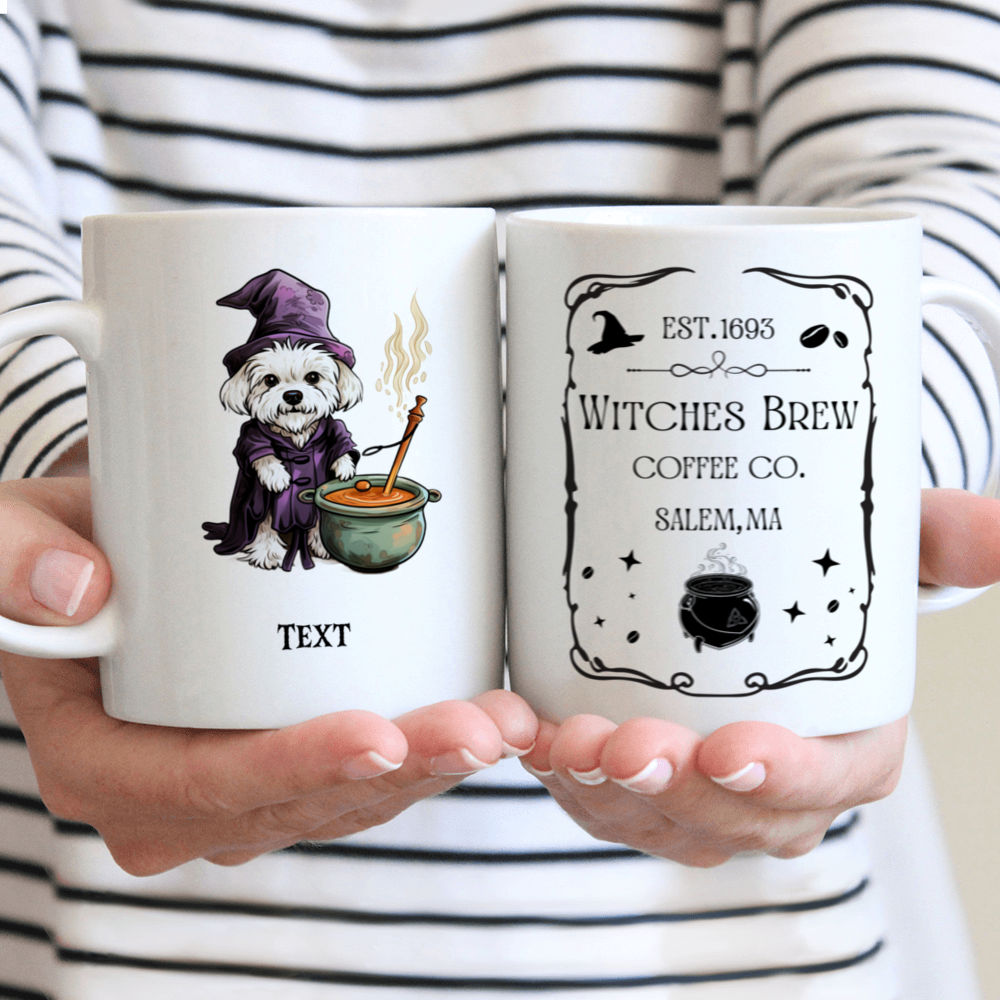 Halloween Dog Mug - Minimal Maltese Witch Dog Stirring Potion Cartoon for Halloween - Mug