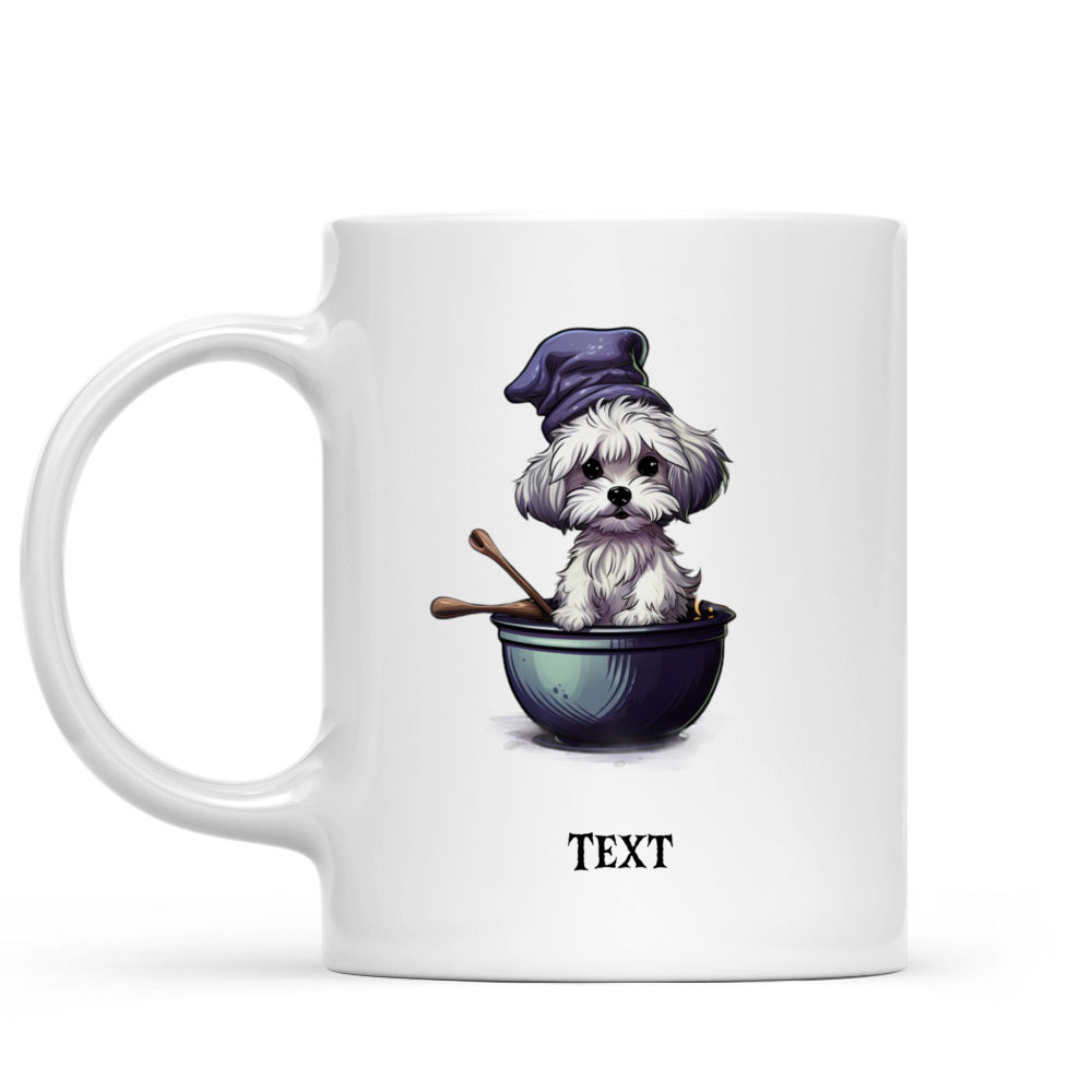 Personalized Mug - Halloween Dog Mug - Minimal Maltese Witch Dog Stirring Potion Cartoon for Halloween_1