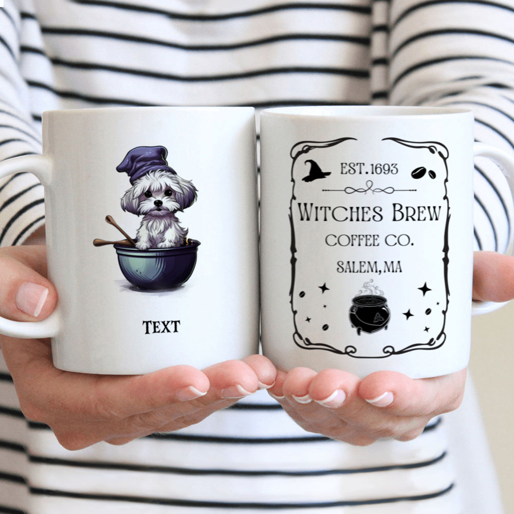 Halloween Dog Mug - Minimal Maltese Witch Dog Stirring Potion Cartoon for Halloween - Mug