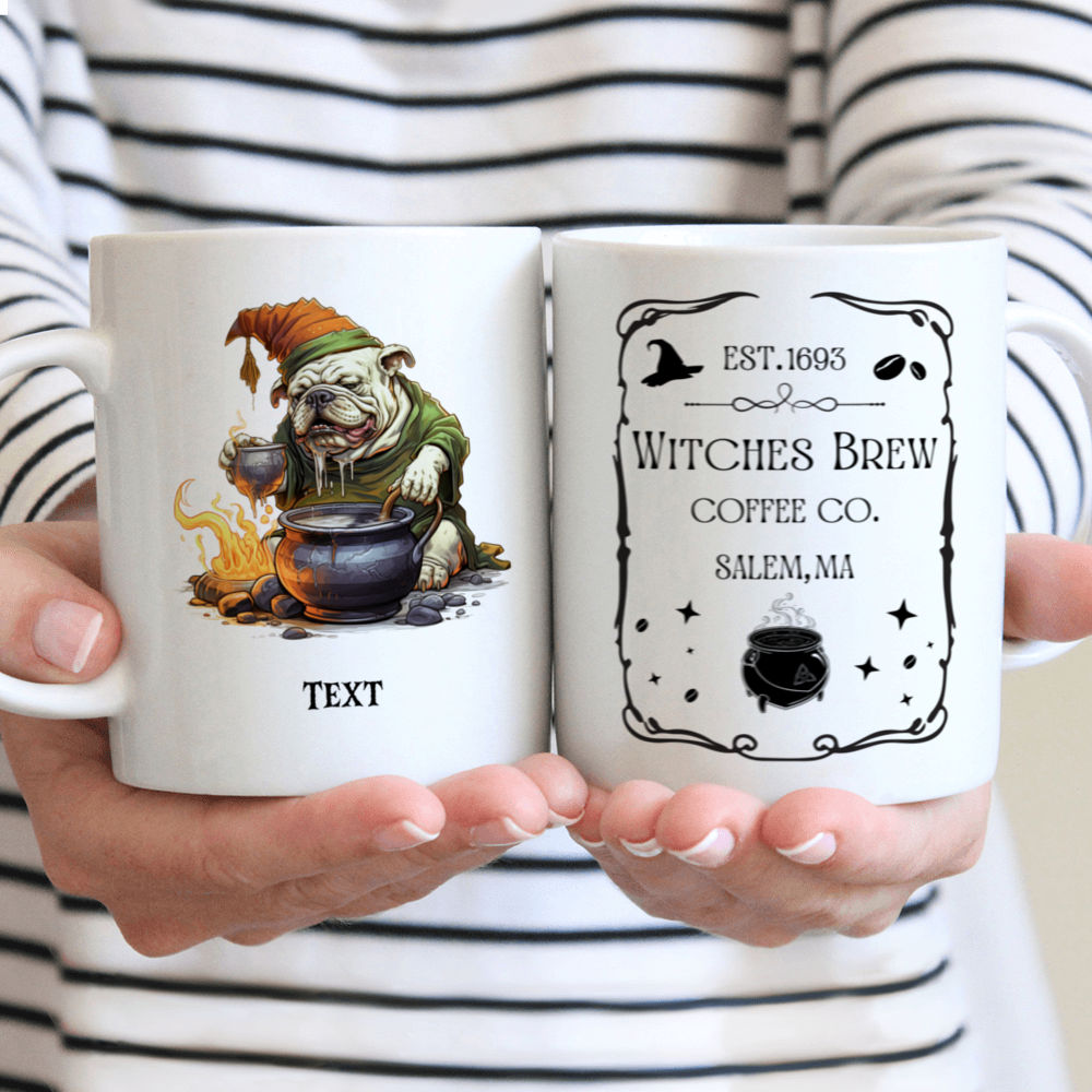 Halloween Dog Mug - Magical Cute Bulldog Witch stirring potion Cartoon for Halloween - Mug