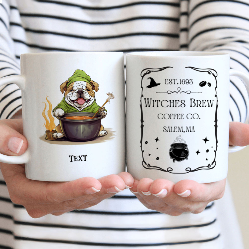 Halloween Dog Mug - Magical Cute Bulldog Witch stirring potion Cartoon for Halloween - Mug