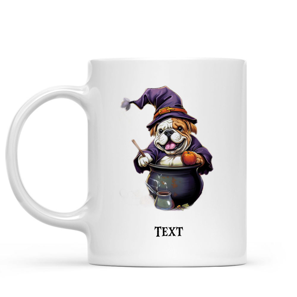 Halloween Dog Mug - Magical Cute Bulldog Witch stirring potion Cartoon for Halloween - Mug_1