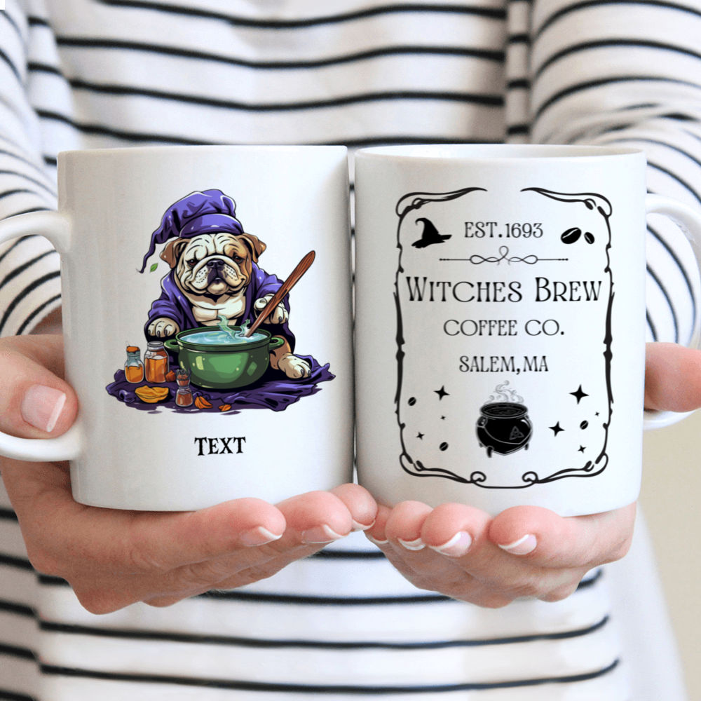 Personalized Mug - Halloween Dog Mug - Magical Cute Bulldog Witch stirring potion Cartoon for Halloween