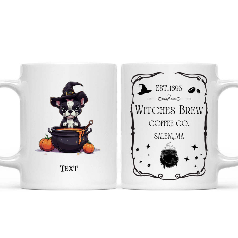 Halloween Dog Mug - Magical Cute Boston Terrier Witch stirring potion Cartoon for Halloween - Mug_3