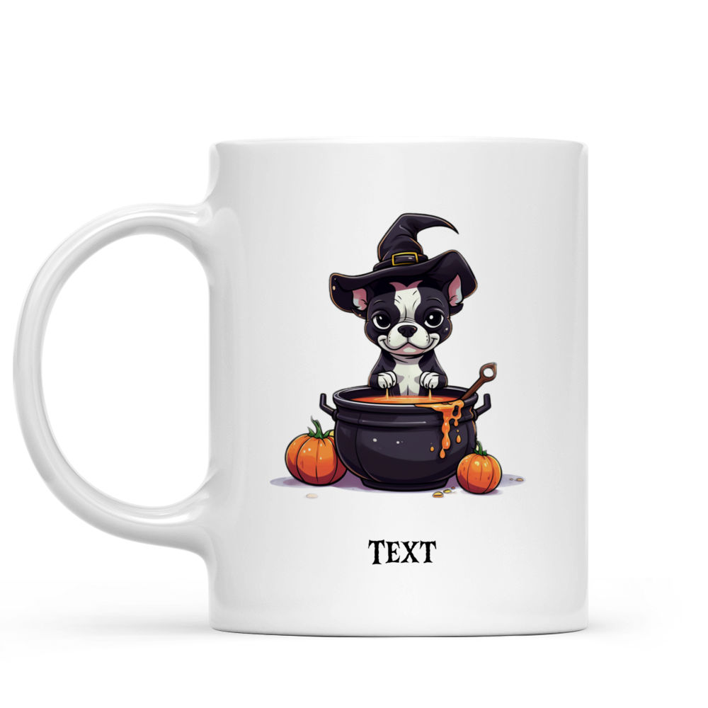 Halloween Dog Mug - Magical Cute Boston Terrier Witch stirring potion Cartoon for Halloween - Mug_1