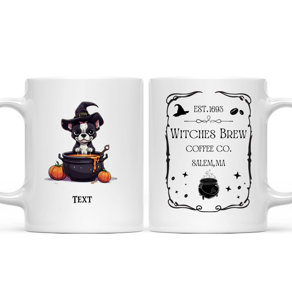 Magical Cute Boston Terrier Witch stirring potion Cartoon for Halloween