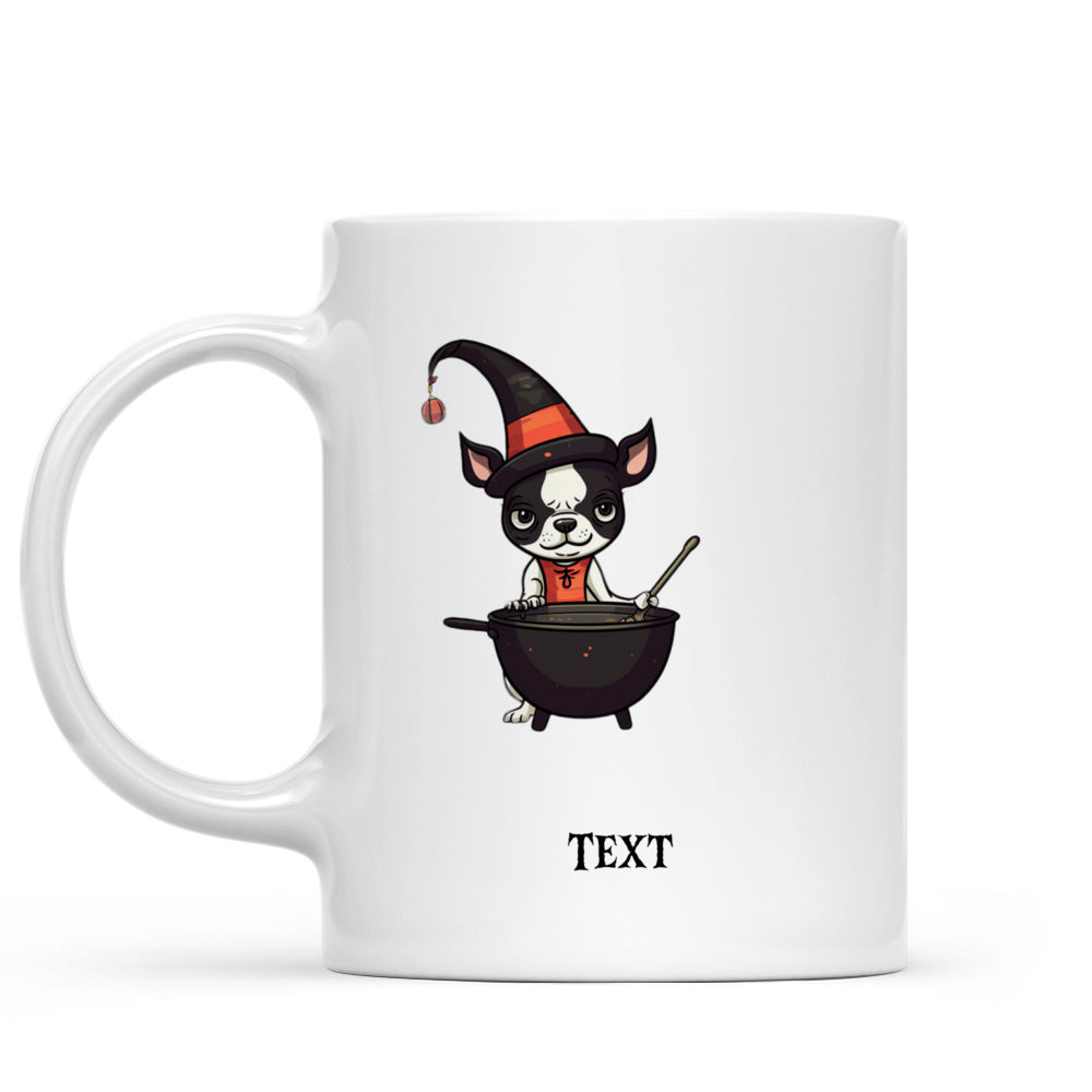 Halloween Dog Mug - Magical Cute Boston Terrier Witch stirring potion Cartoon for Halloween - Mug_1