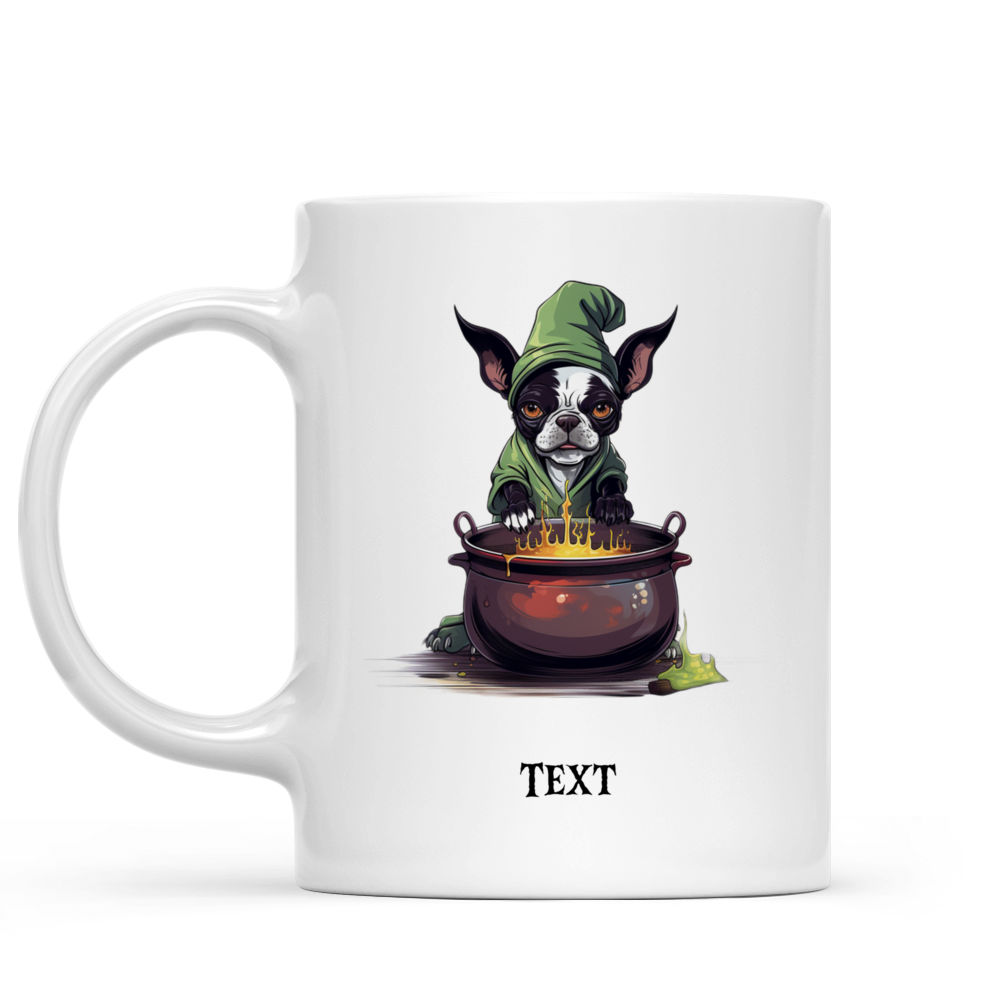 Halloween Dog Mug - Magical Cute Boston Terrier Witch stirring potion Cartoon for Halloween - Mug_1