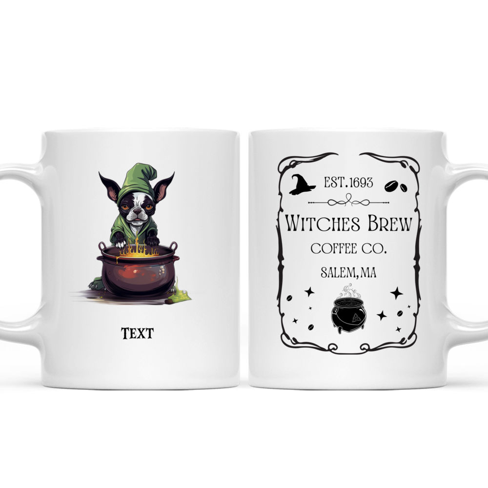 Magical Cute Boston Terrier Witch stirring potion Cartoon for Halloween