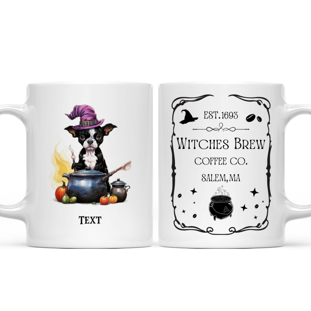 Halloween Dog Mug - Magical Cute Boston Terrier Witch stirring potion Cartoon for Halloween - Mug_3