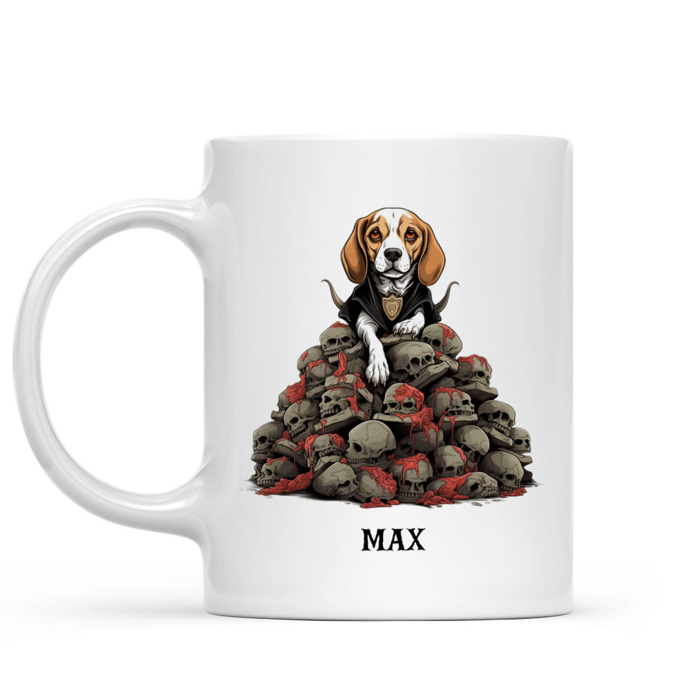 Halloween Dog Mug - Beagle Dog Dracula Standing on Skulls and Skeletons Halloween Mug - Mug_1