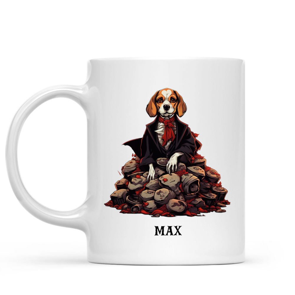 Halloween Dog Mug - Beagle Dog Dracula Standing on Skulls and Skeletons Halloween Mug - Mug_1