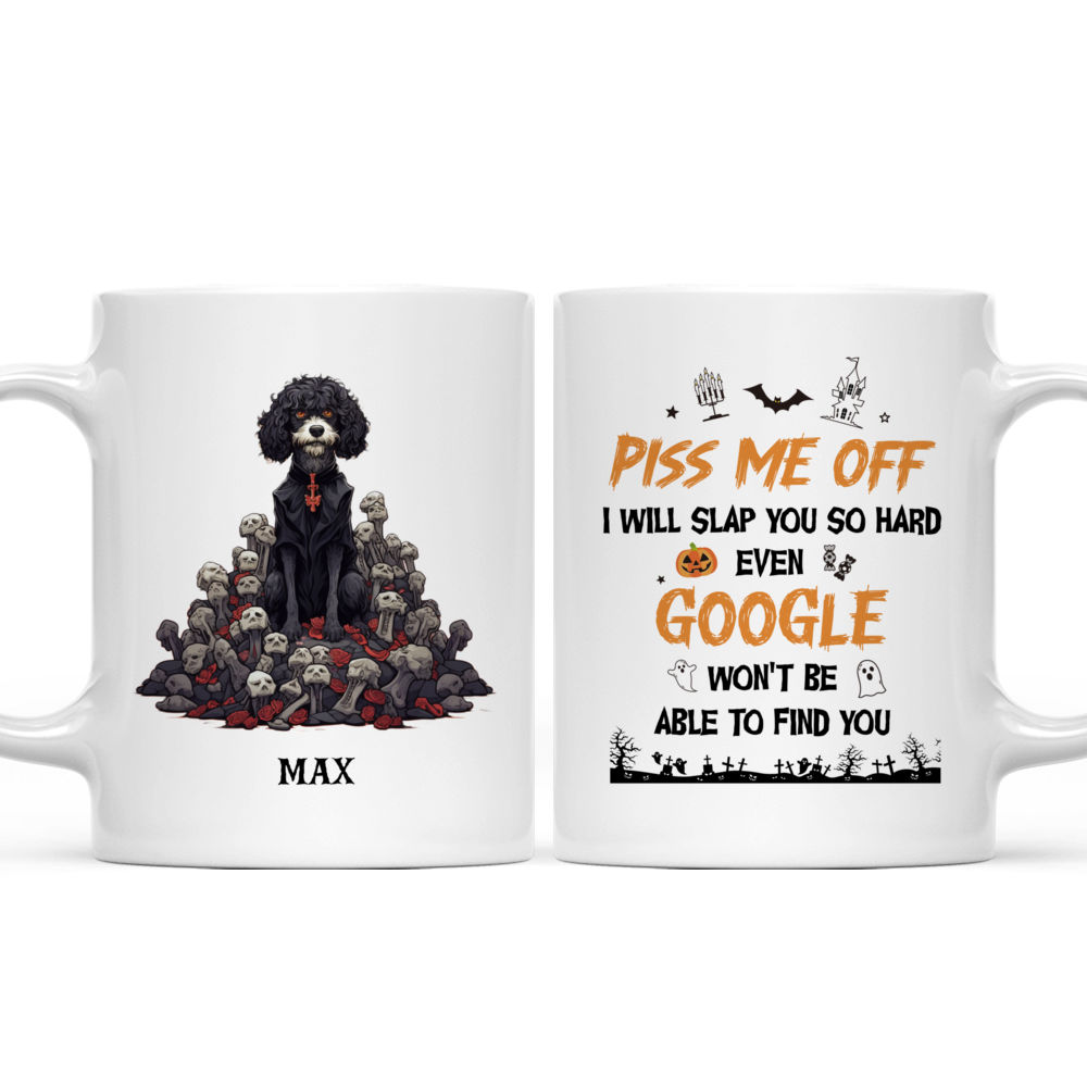 Halloween Dog Mug - Portuguese Water Dog Dracula Standing on Skulls Halloween Mug - Mug_3