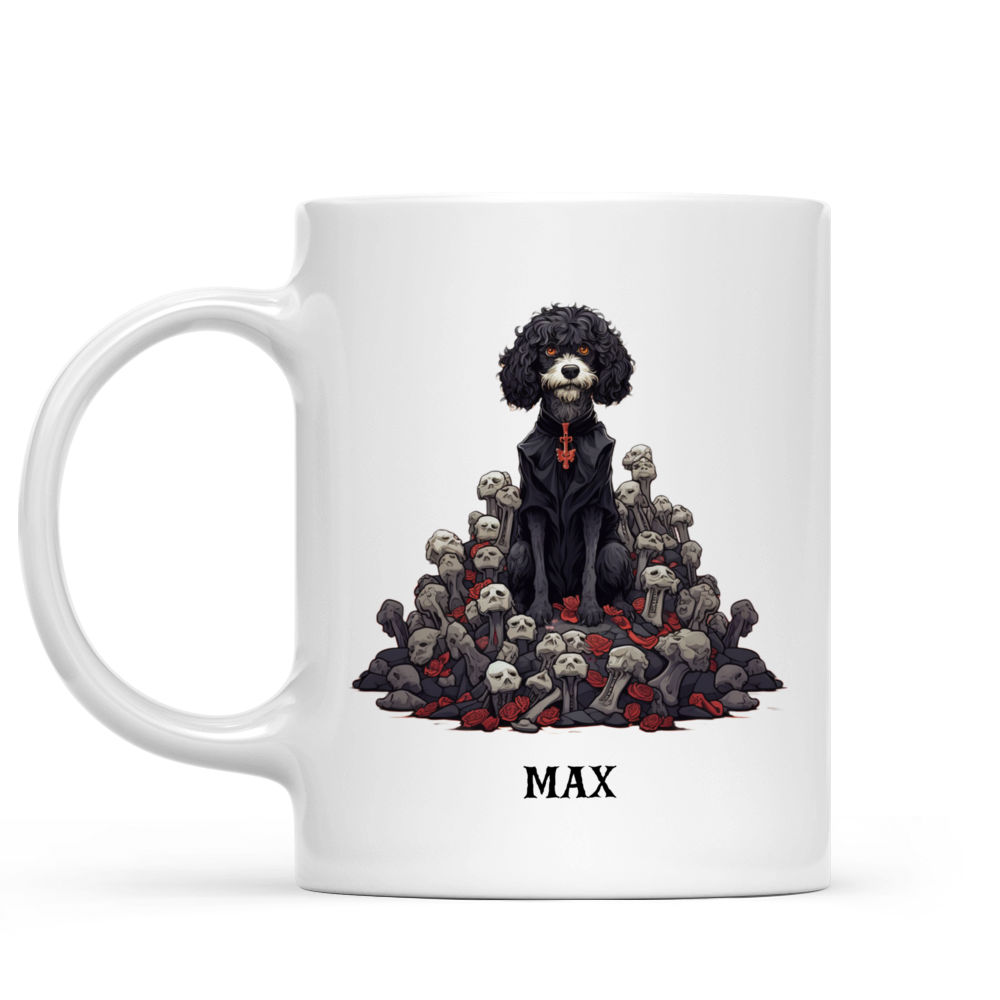 Halloween Dog Mug - Portuguese Water Dog Dracula Standing on Skulls Halloween Mug - Mug_1